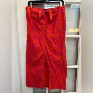 Ralph Lauren Front Tie Floral Orange Pink Midi Skirt Resort Vacation Size Medium